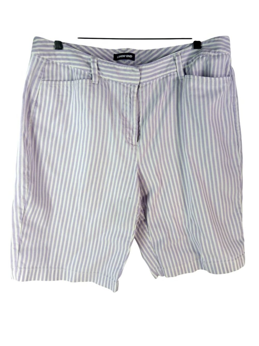 Lands End Womens Purple White Striped Bermuda Shorts Size 16 Cotton Blend